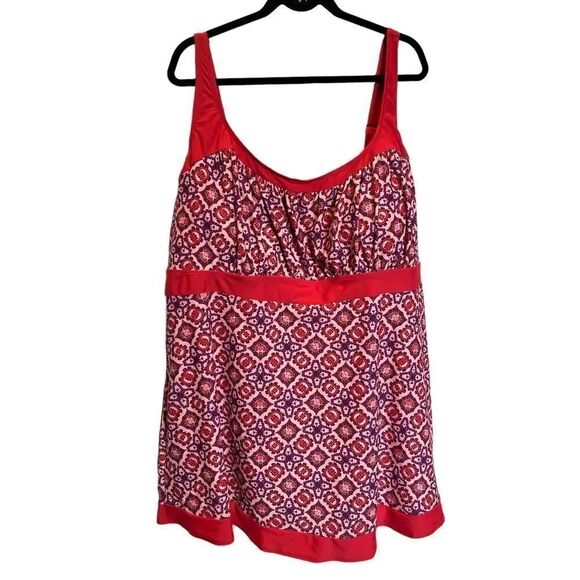 Swimsuits For All Other - Swimsuits For All One Piece Swim Dress Size 30 Purple and Pink Print
